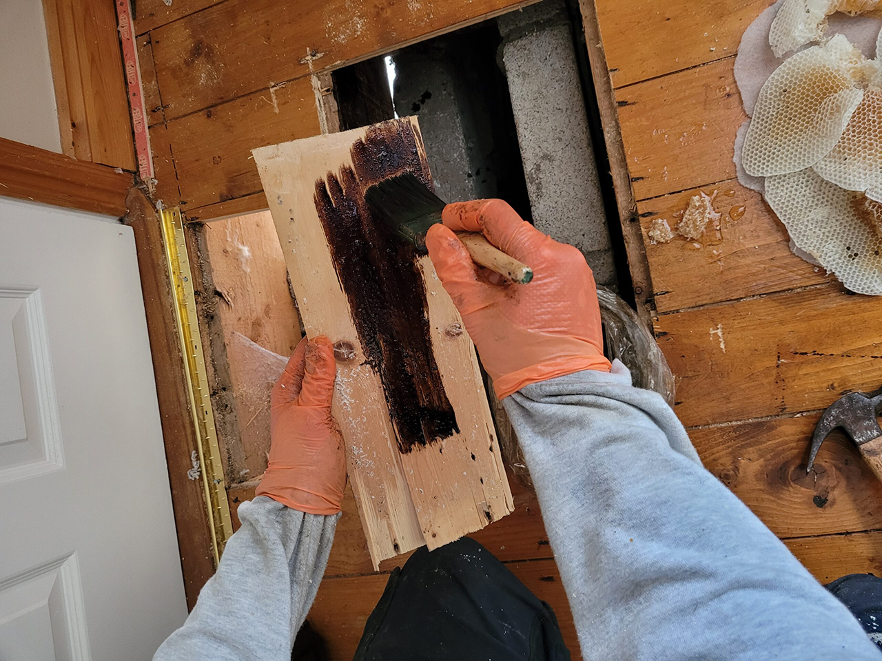 Painting underside of flooring as we go